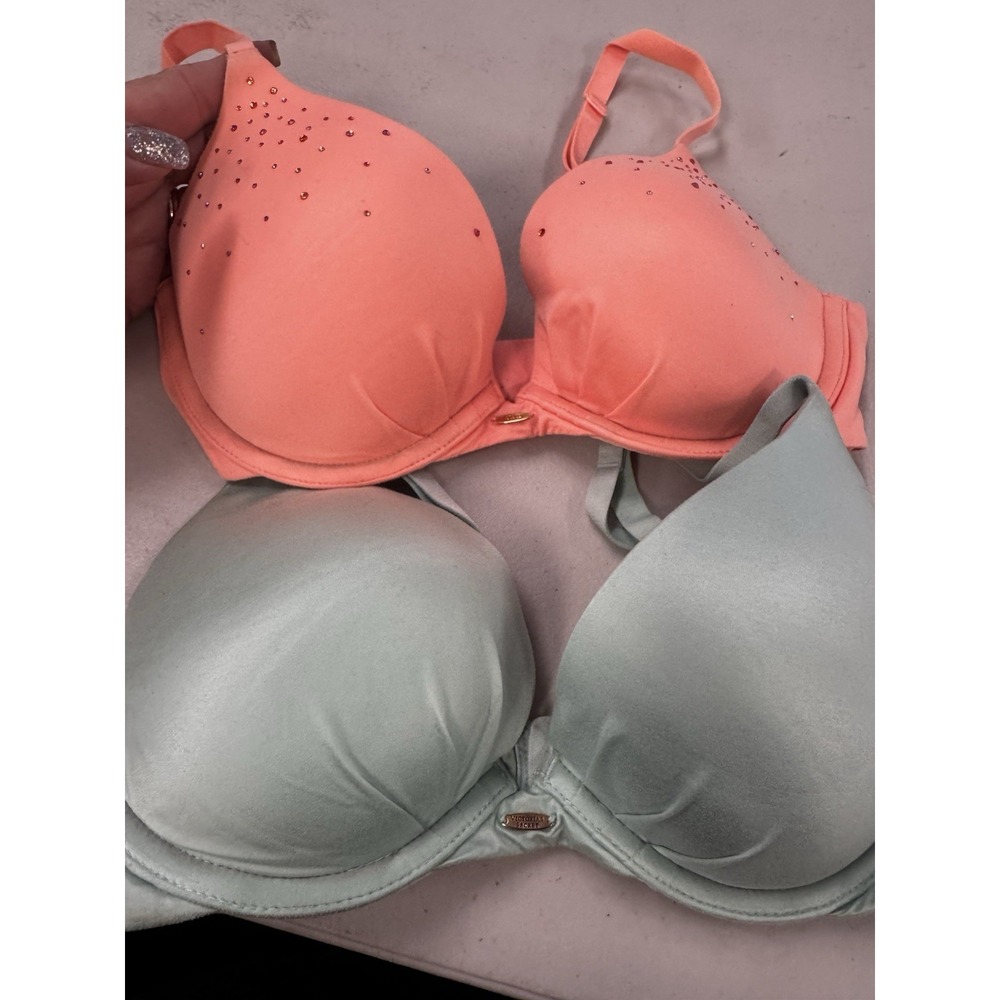 Victoria's Secret Fabulous 32D Lined Demi Bra Black Ruched Front Metal VS CT2